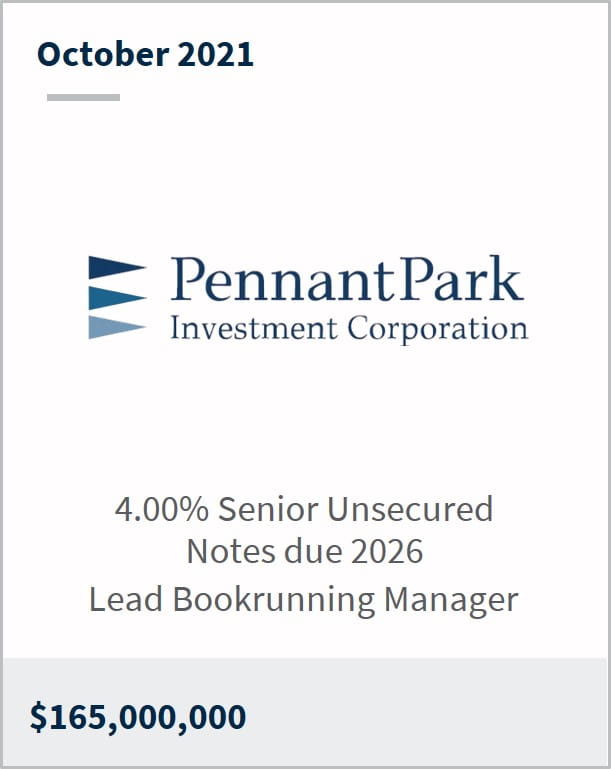 October 2021 PennantPark Investment Corporation $165M 4.00% senior unsecured notes due 2026 lead bookrunning manager