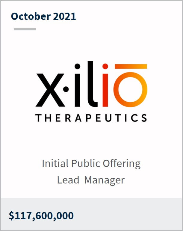 October 2021 Xilio Therapeutics $117,600,000 initial public offering lead manager