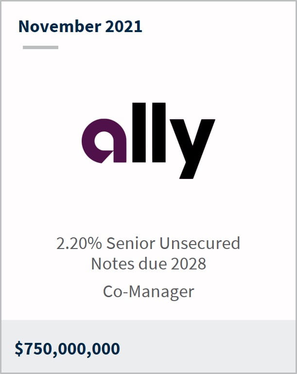 November 2021 Ally Financial $750M 2.20% senior unsecured notes due 2028 co-manager