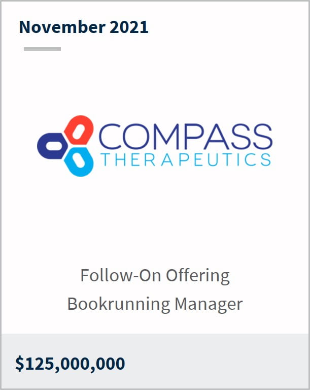 November 2021 Compass Therapeutics $125M follow-on offering bookrunning manager