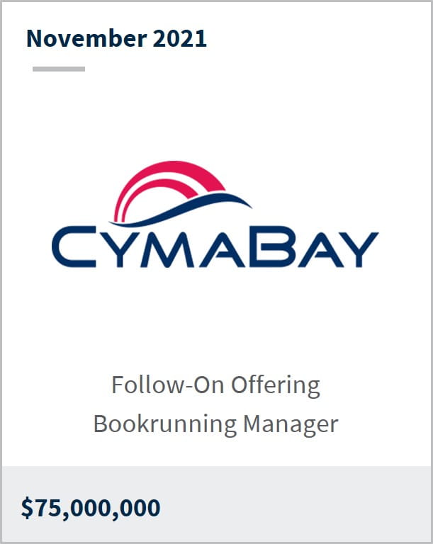 November 2021 CymaBay Therapeutics $75M follow-on offering boookrunning manager