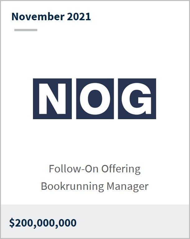 November 2021 NOG $200M follow-on offering bookrunning manager