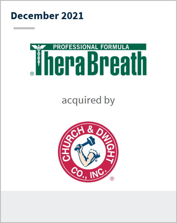 December 2021 TheraBreath has been acquired by Church And Dwight Co.