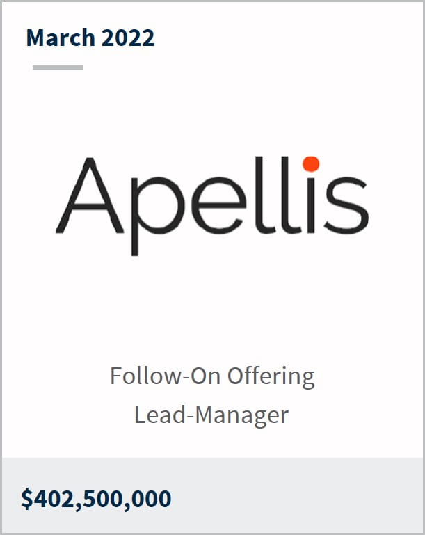 March 2022 Apellis $402.5M Follow-On Offering Lead Manager