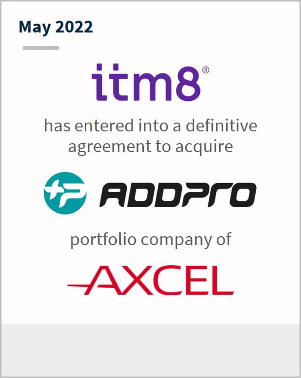 May 2022 itm8 has entered into a definitive agreement to acquire ADDPRO a portfolio company of AXCEL