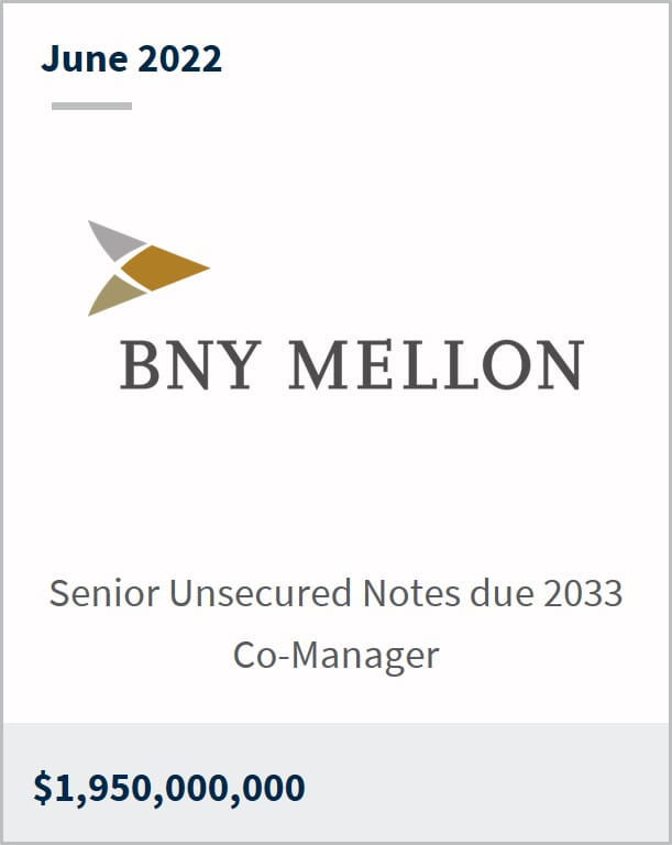 June 2022 BNY Mellon Senior Unsecured Notes due 2033 Co-Manager $1,950,000,000