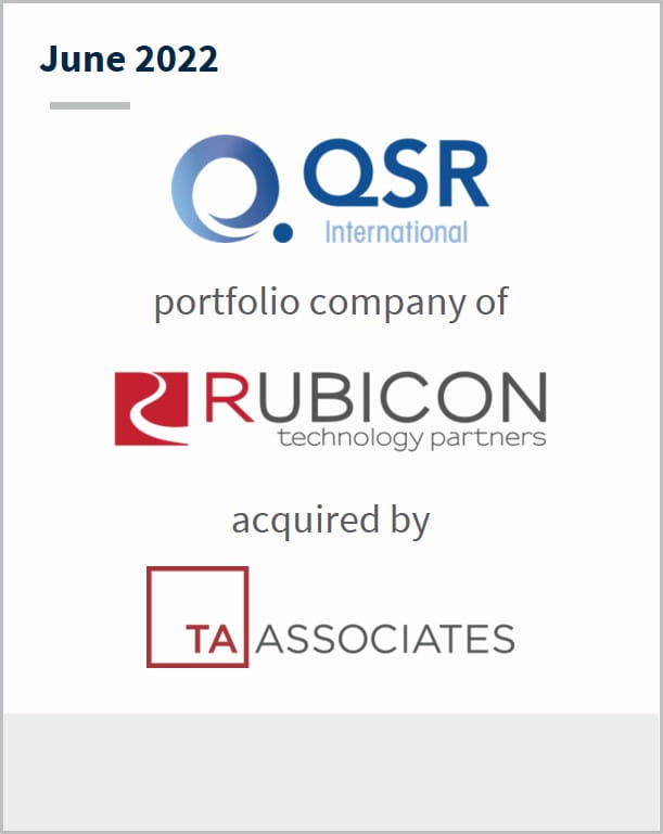 June 2022 QSR International portfolio company of Rubicon technology partners acquired by TA Associates