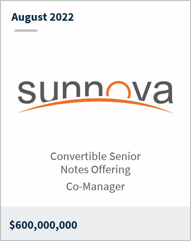 August 2022 Sunnova Energy $600M convertible senior notes offering co-manager
