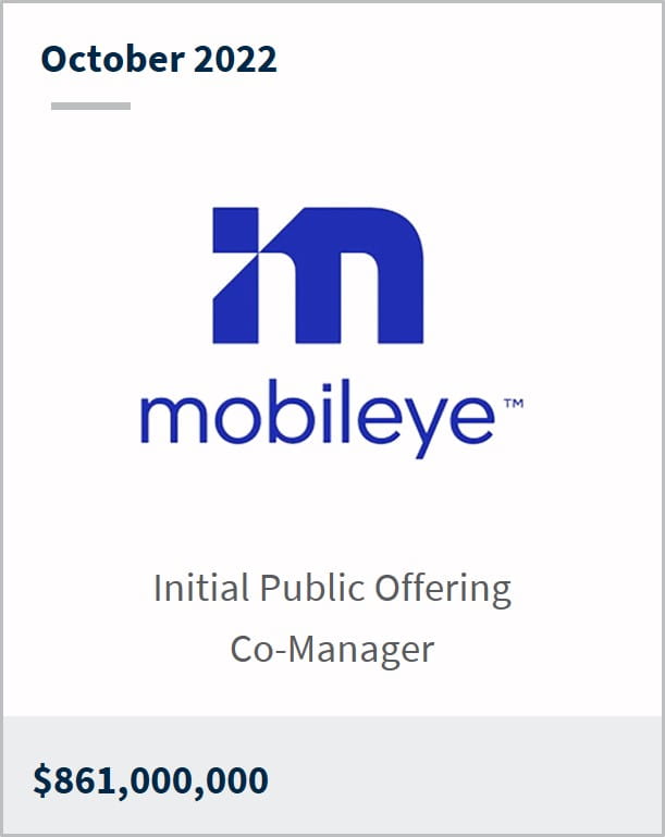 October 2022 Mobileye $861m Initial Public Offering Co-Manager
