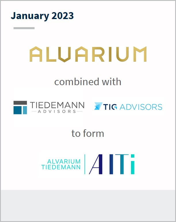 January 2023 Alvarium Has combined with Tiedemann Advisors TIG Advisors And listed on NASDAQ via business combination with Cartesian To form AlTi