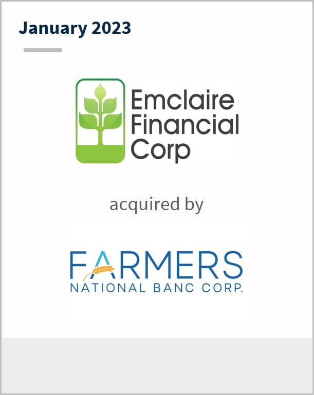 January 2023 Emclaire Financial Corp Has been acquired by Farmers National Banc Corp
