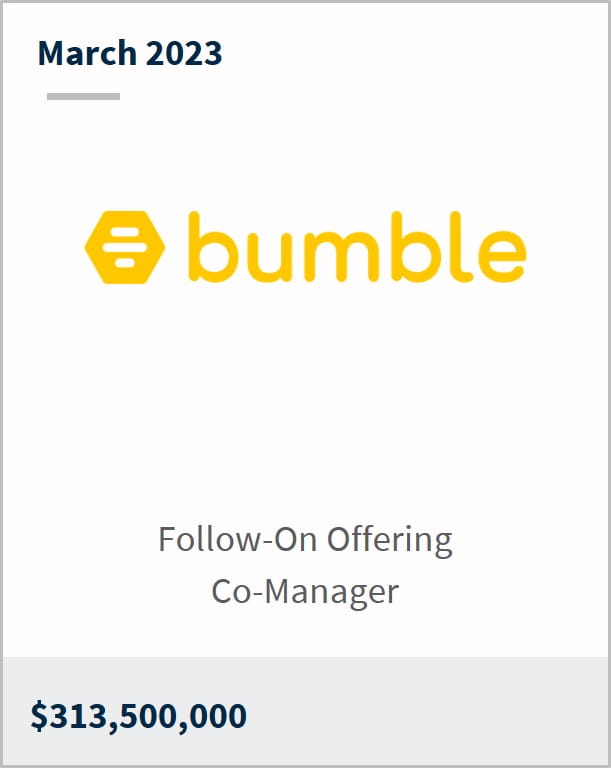 March 2023 Bumble $313.5m Follow-On Offering Co-Manager