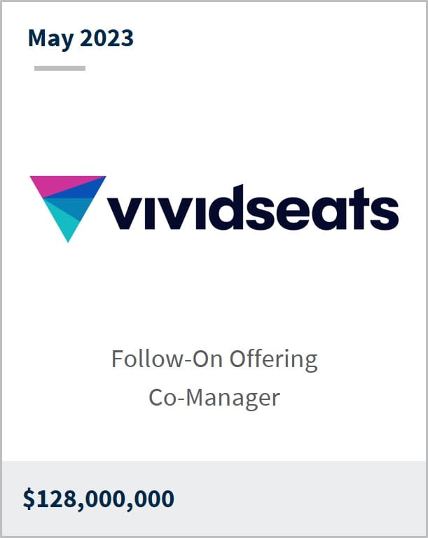 May 2023 Vividseats $128m Follow-On Offering Co-Manager