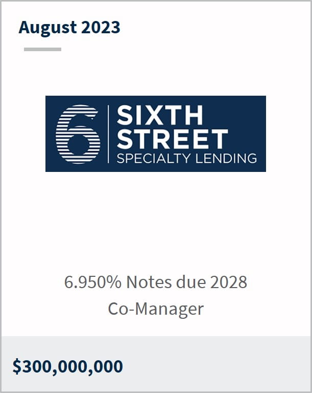August 2023 Sixth Street Specialty Lending $300m 6.950% Notes due 20258 Co-Manager
