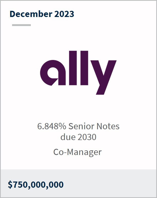 December 2023 Ally $750m 6.848% Senior Notes due 2023 Co-Manager