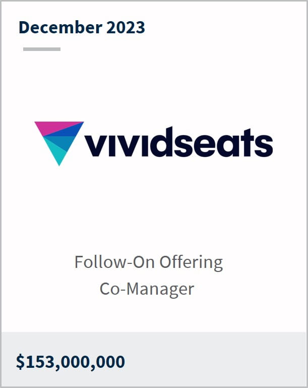 December 2023 Vivid Seats $153m Follow-On Offering Co-Manager