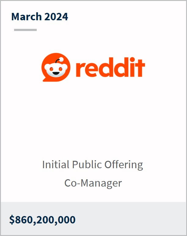 March 2024 Reddit $860,200,000 Initial Public Offering Co-Manager