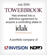 July 2024 Towerbrook Has entered into a definitive agreement to acquire a controlling stake in IDAK Food Group A portfolio company of Invision Nord Holding